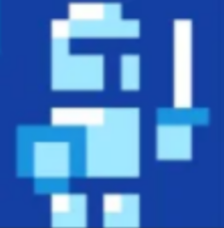 An image of a pixelated, blue knight.